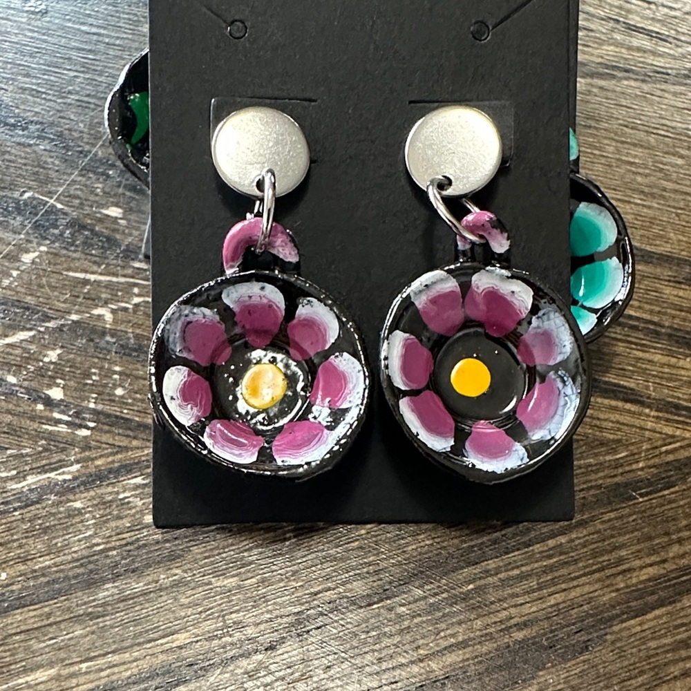 MEXICANA Silver and Purple Floral Earrings